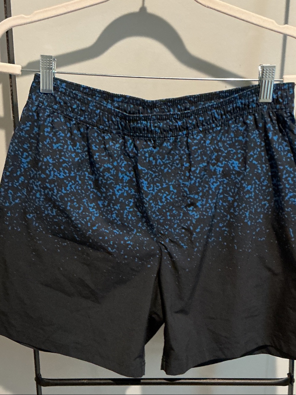 Men's chubbies Black Athletic Shorts with Blue Speckle Pattern